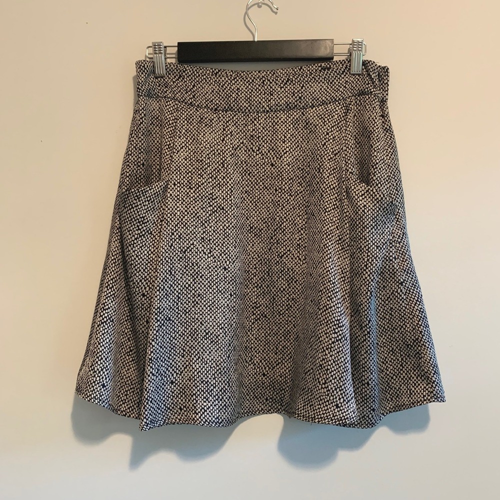 Anthropologie - Ranna Gill Black Cream Textured Dot Flared Mini Skirt Small